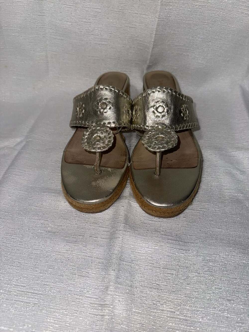 Jack Rogers Gold Leather Jacks Wedge Sandals Size 7.5M